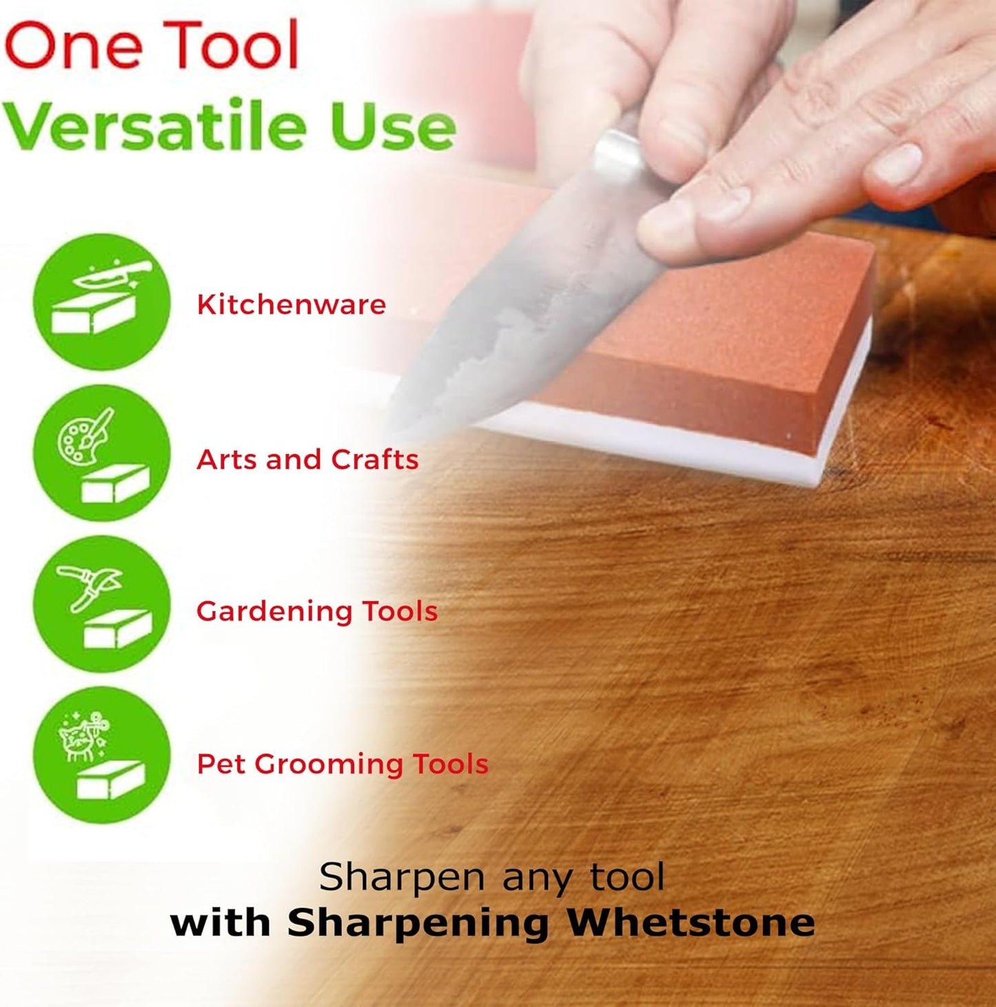 Whetstone Kitchen Knife Sharpening Stone, 8-Inches, Hatchet, Knife, and Axe Sharpener for Home, Field, and Shop, Sharpening Tool with Red Non-Slip Plastic Base, Supports Fine & Coarse Grinding