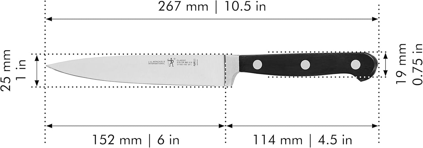 Classic 6-Inch Utility Knife, Razor-Sharp, German Engineered | Fully Forged Construction Provides Balance with Traditional Triple-Rivet Handles Enables Comfortable Easy Cutting.