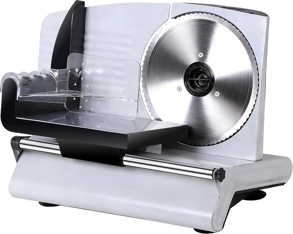 Professional Stainless Steel Electric Meat Slicer Food & Vegetable Cutter with Removable 7.5" Blade - Adjustable Knob for Thickness - Anti Slip Rubber Feet - Sliver (7.5")