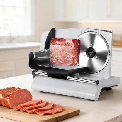 Professional Stainless Steel Electric Meat Slicer Food & Vegetable Cutter with Removable 7.5" Blade - Adjustable Knob for Thickness - Anti Slip Rubber Feet - Sliver (7.5")