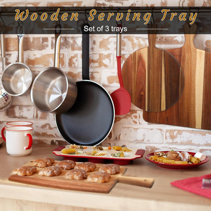 3 Pcs Acacia Wood Cutting Board Set with Handle for Charcuterie Cheese Chopping Serving Board Meat Bread Chopping Board Vegetables Fruit Kitchen Dining Room Decorative Wooden