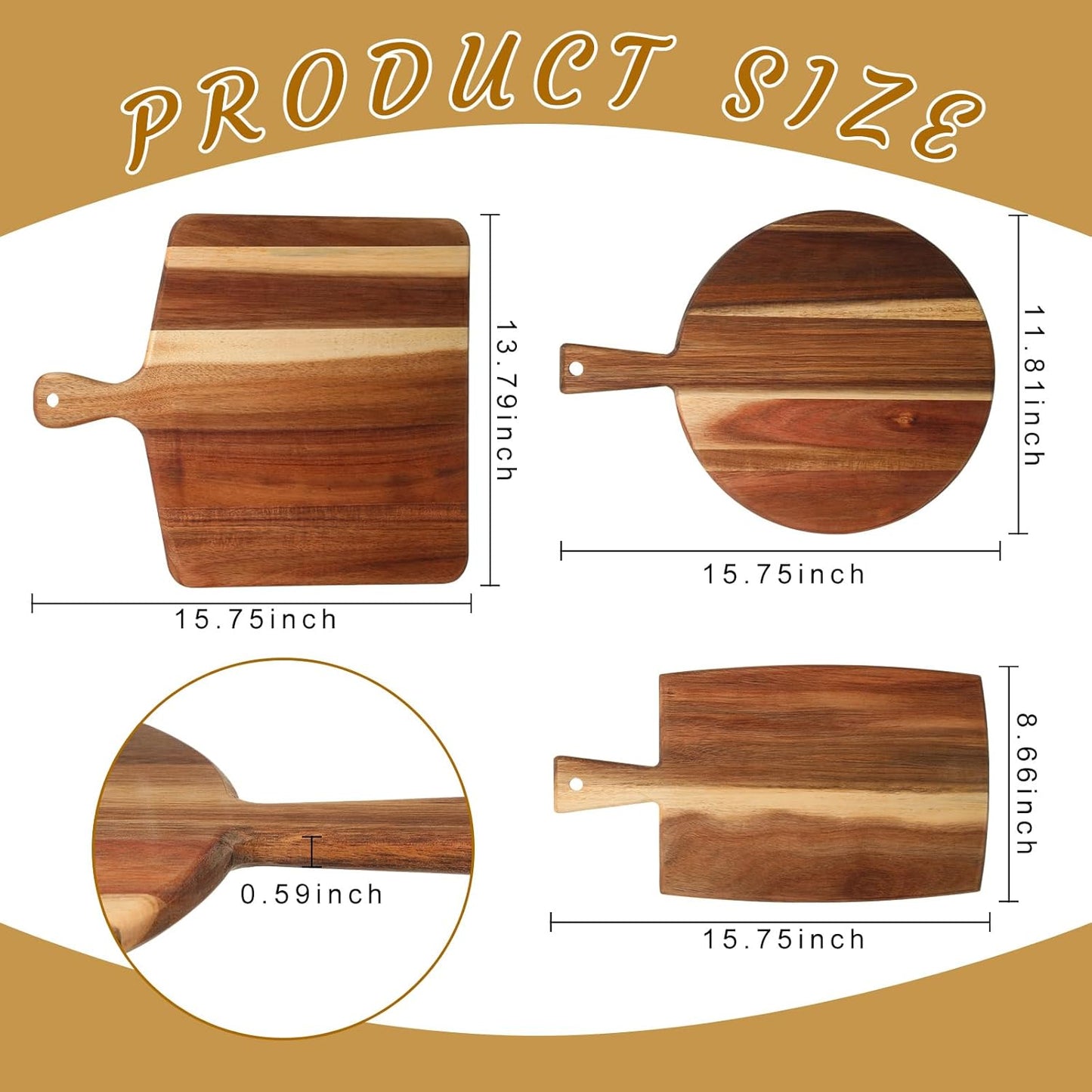 3 Pcs Acacia Wood Cutting Board Set with Handle for Charcuterie Cheese Chopping Serving Board Meat Bread Chopping Board Vegetables Fruit Kitchen Dining Room Decorative Wooden