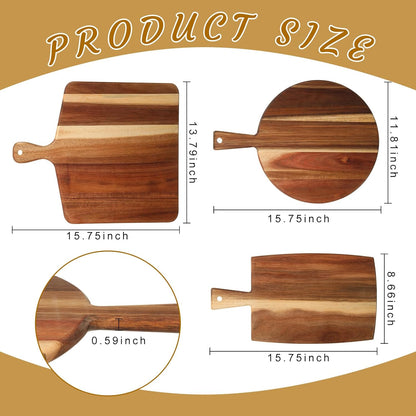 3 Pcs Acacia Wood Cutting Board Set with Handle for Charcuterie Cheese Chopping Serving Board Meat Bread Chopping Board Vegetables Fruit Kitchen Dining Room Decorative Wooden