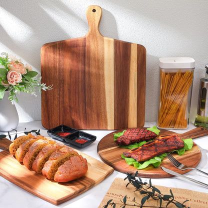 3 Pcs Acacia Wood Cutting Board Set with Handle for Charcuterie Cheese Chopping Serving Board Meat Bread Chopping Board Vegetables Fruit Kitchen Dining Room Decorative Wooden