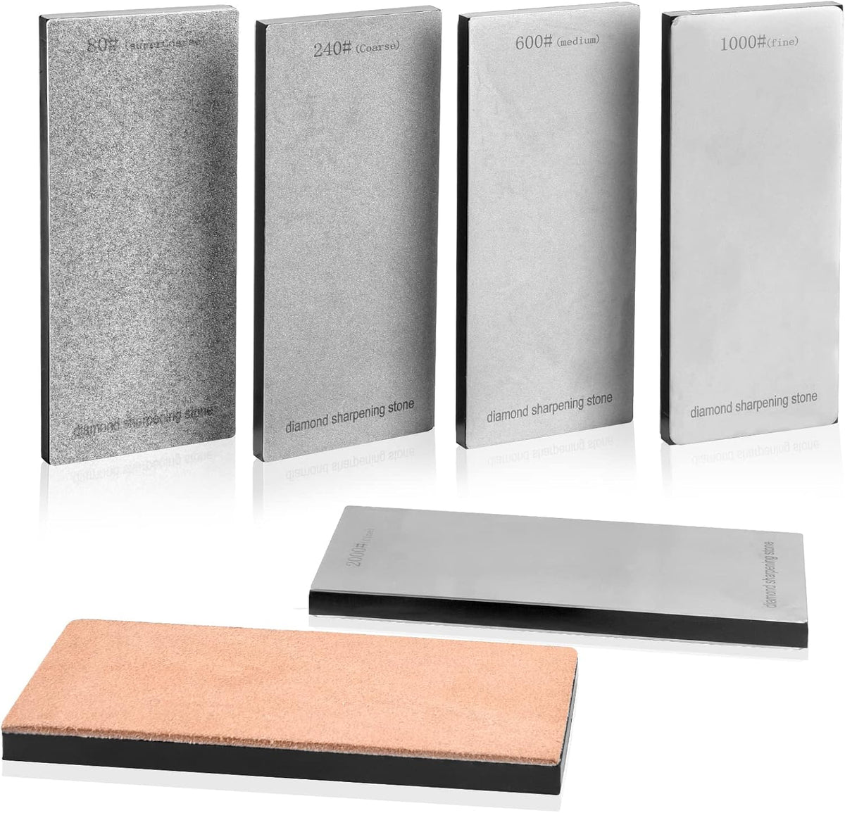 Diamond Sharpening Stone 2 Side Grit and Stropping Leather Strop, 80/180/240/400/600/800/1000/1500/2000/3000 Grit Kitchen Whetstone Honing Stone, Sharpening Dull Knives Grindstone Tool