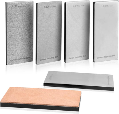 Diamond Sharpening Stone 2 Side Grit and Stropping Leather Strop, 80/180/240/400/600/800/1000/1500/2000/3000 Grit Kitchen Whetstone Honing Stone, Sharpening Dull Knives Grindstone Tool