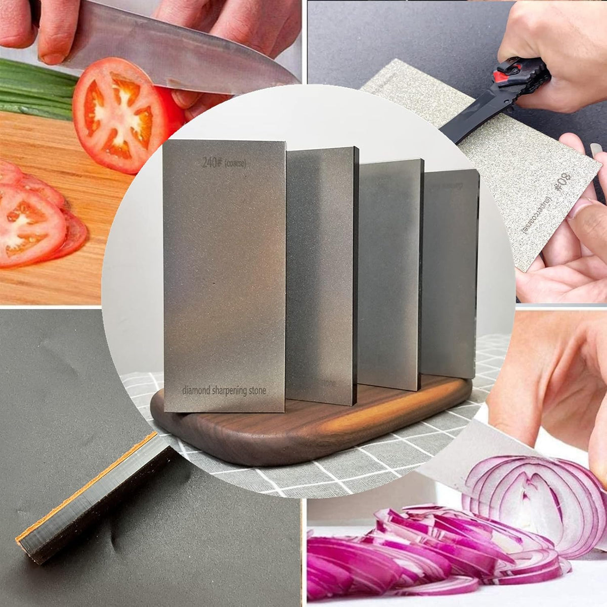 Diamond Sharpening Stone 2 Side Grit and Stropping Leather Strop, 80/180/240/400/600/800/1000/1500/2000/3000 Grit Kitchen Whetstone Honing Stone, Sharpening Dull Knives Grindstone Tool