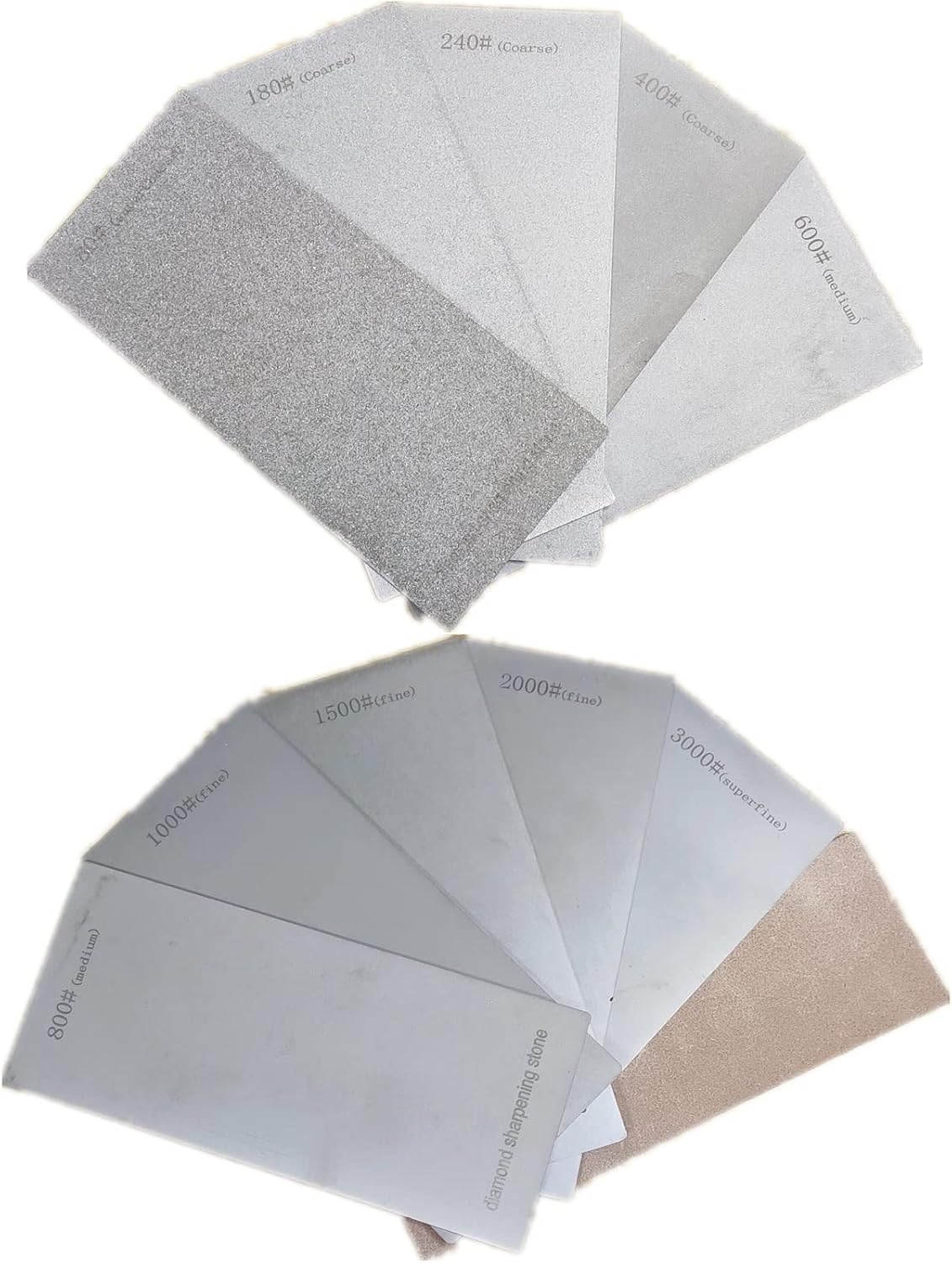 Diamond Sharpening Stone 2 Side Grit and Stropping Leather Strop, 80/180/240/400/600/800/1000/1500/2000/3000 Grit Kitchen Whetstone Honing Stone, Sharpening Dull Knives Grindstone Tool