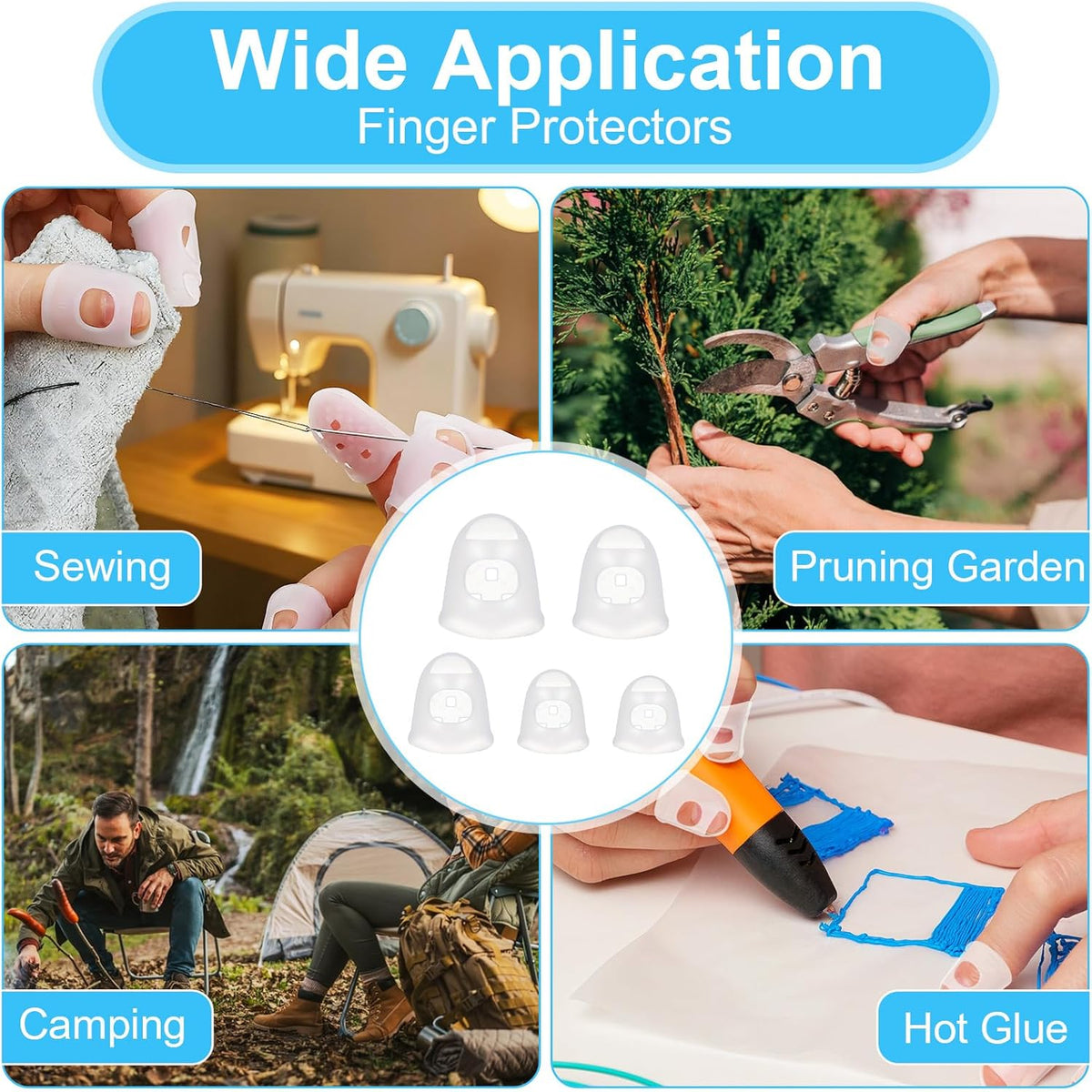 50 Pcs Guitar Finger Covers, Silicone Finger Tip Protectors Anti-Slip & Breathable Silicone Guitar Fingers Guards for Guitars Playing, Ukulele Bass, and Sewing (5 Sizes, White)