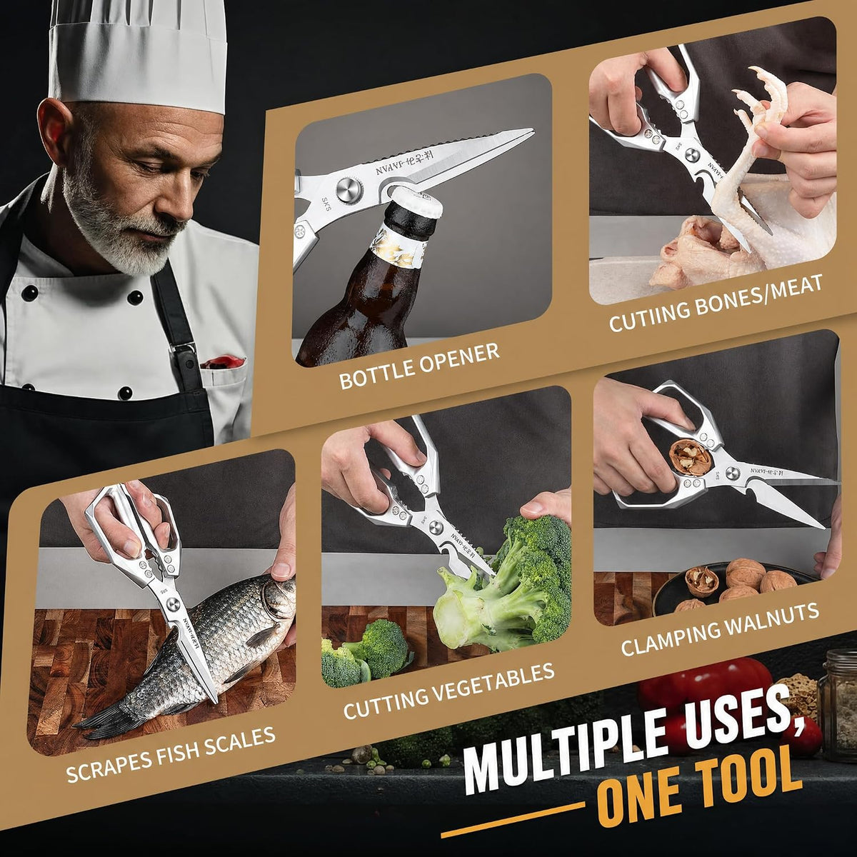 Kitchen Scissors for Food All Purpose Cooking Shears for Meat | Effortlessly Cut Poultry, Meat, Seafood, Vegetables And Herbs With Sharp Japanese Steel Blades Built For Heavy-Duty Prep