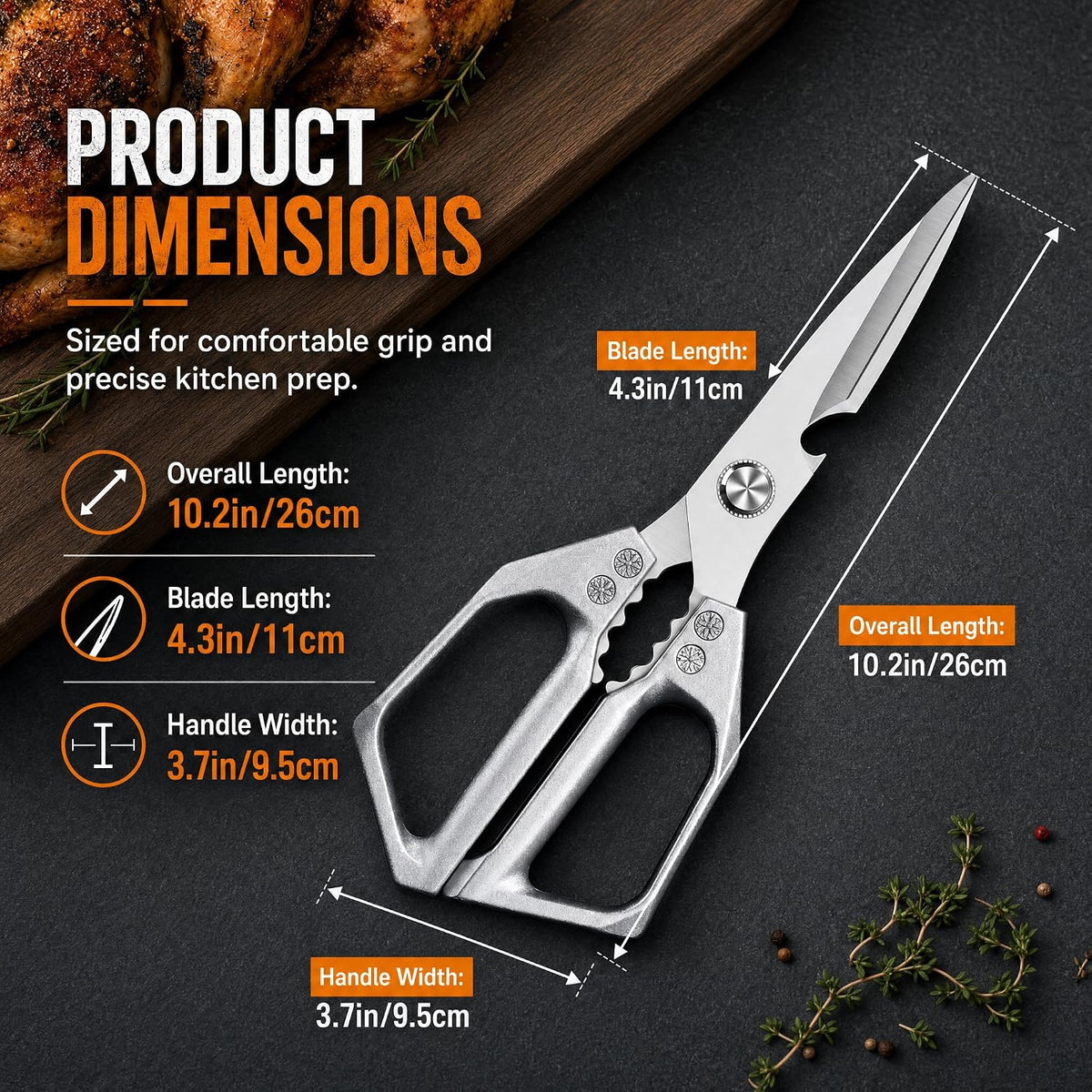 Kitchen Scissors for Food All Purpose Cooking Shears for Meat | Effortlessly Cut Poultry, Meat, Seafood, Vegetables And Herbs With Sharp Japanese Steel Blades Built For Heavy-Duty Prep