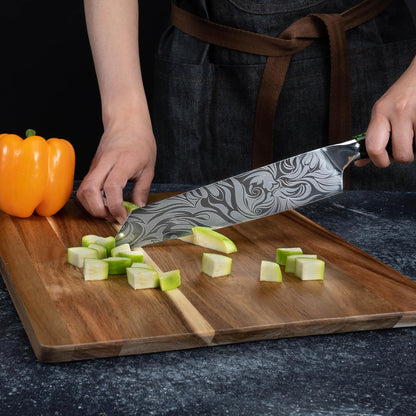 SENKEN 9" Japanese Kiritsuke Knife with Emerald Green Resin Handles - Engraved Japanese Chef Knife for Home Kitchen & Professionals, Razor Sharp High Carbon Stainless Steel Blades