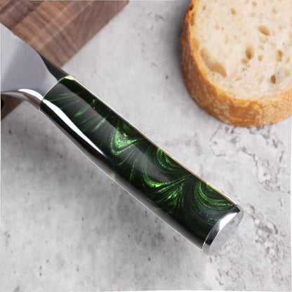 SENKEN 9" Japanese Kiritsuke Knife with Emerald Green Resin Handles - Engraved Japanese Chef Knife for Home Kitchen & Professionals, Razor Sharp High Carbon Stainless Steel Blades