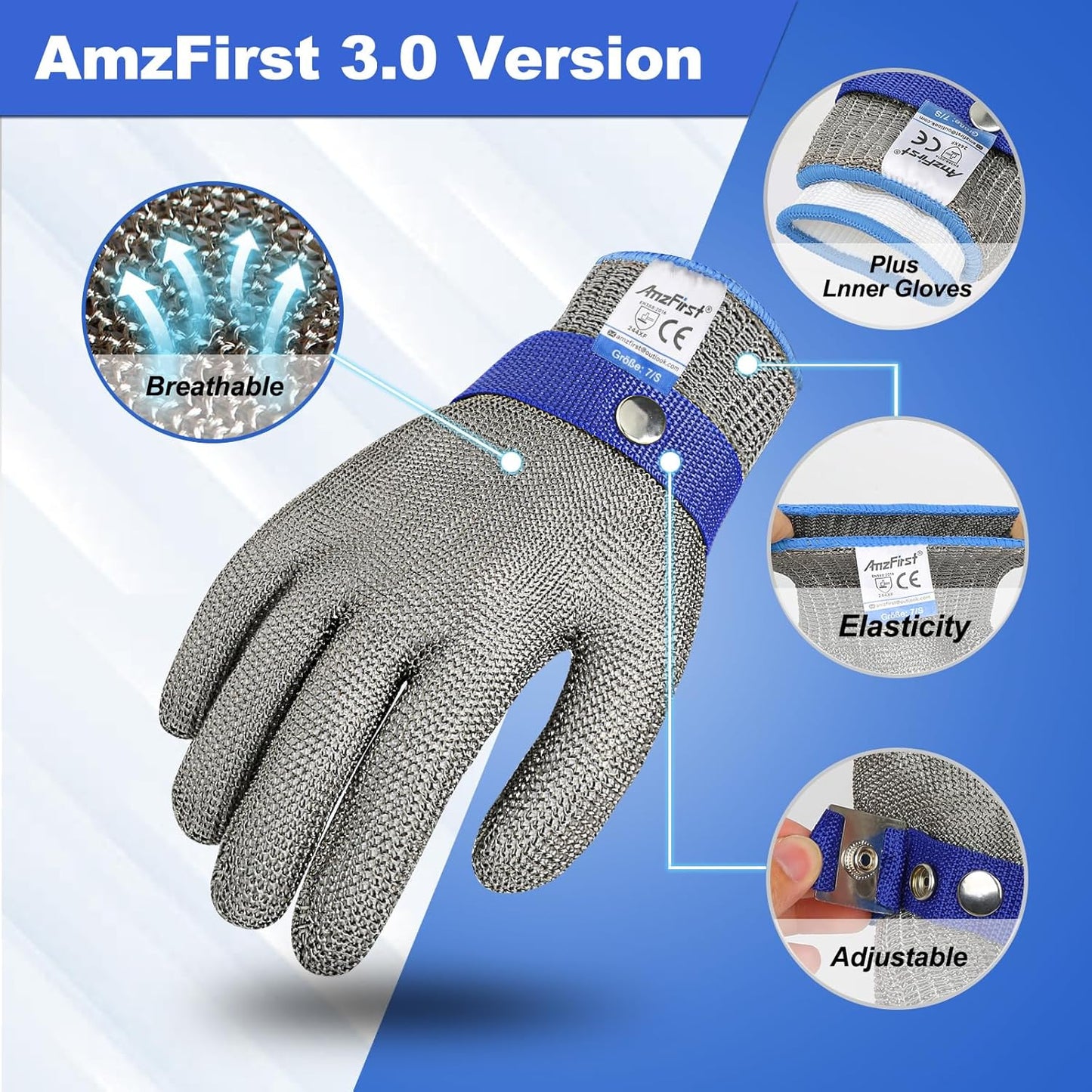 Cut Resistant Gloves Food Grade & Stainless Steel Mesh for Oyster Shucking Butcher Kitchen Meat and Fish Slicing