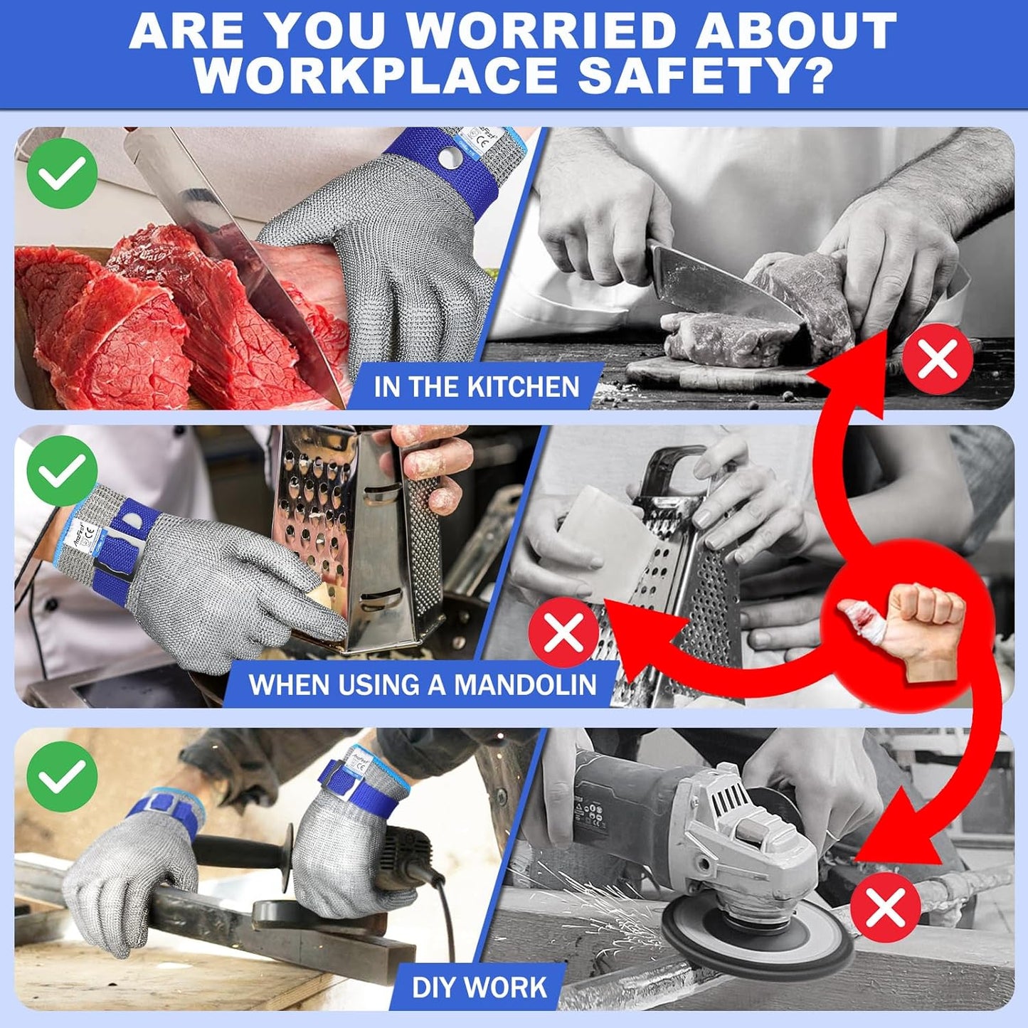 Cut Resistant Gloves Food Grade & Stainless Steel Mesh for Oyster Shucking Butcher Kitchen Meat and Fish Slicing