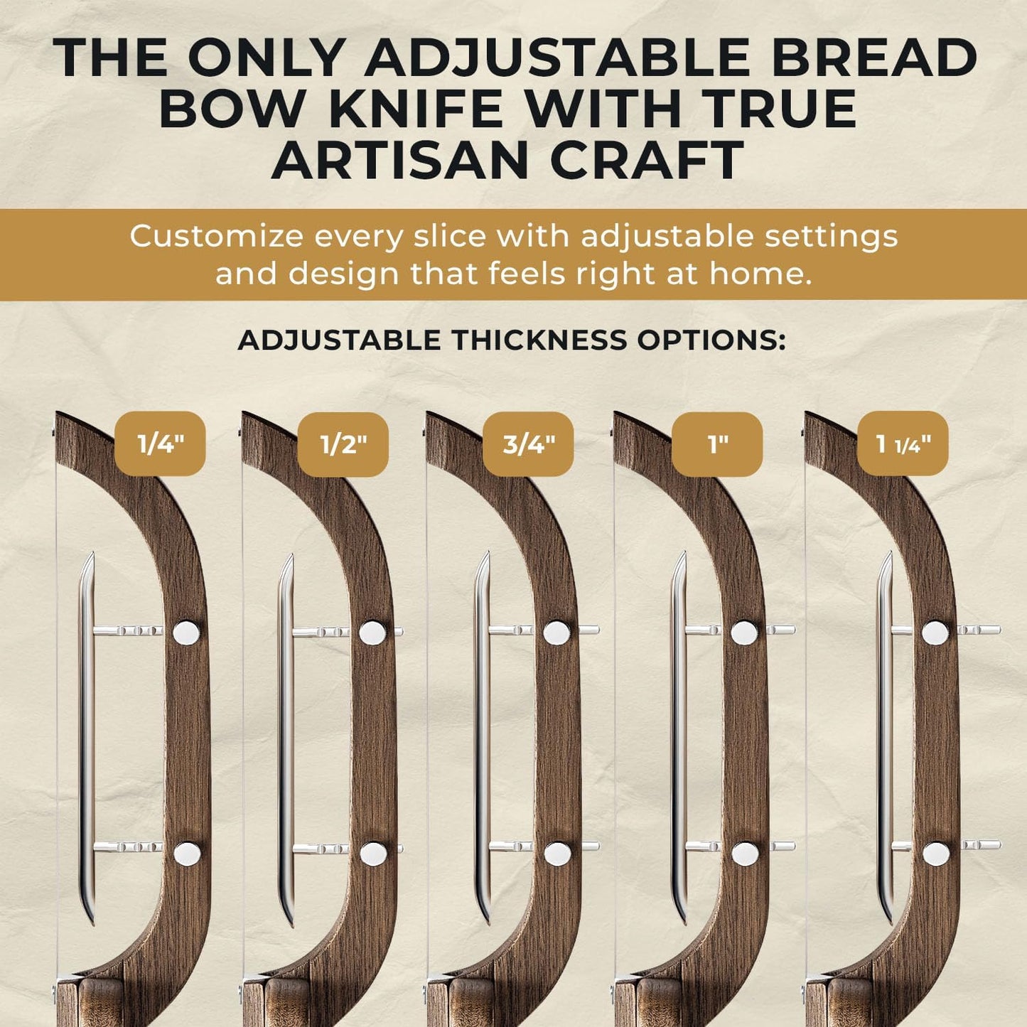 Adjustable Bread Bow Knife for Perfect Slices, Premium Wooden Frame, Tool-Free Blade Replacement, Multi-Thickness Cutter for Homemade Bread, Sourdough, Bagels, Loaves - Australian Mountain Ash