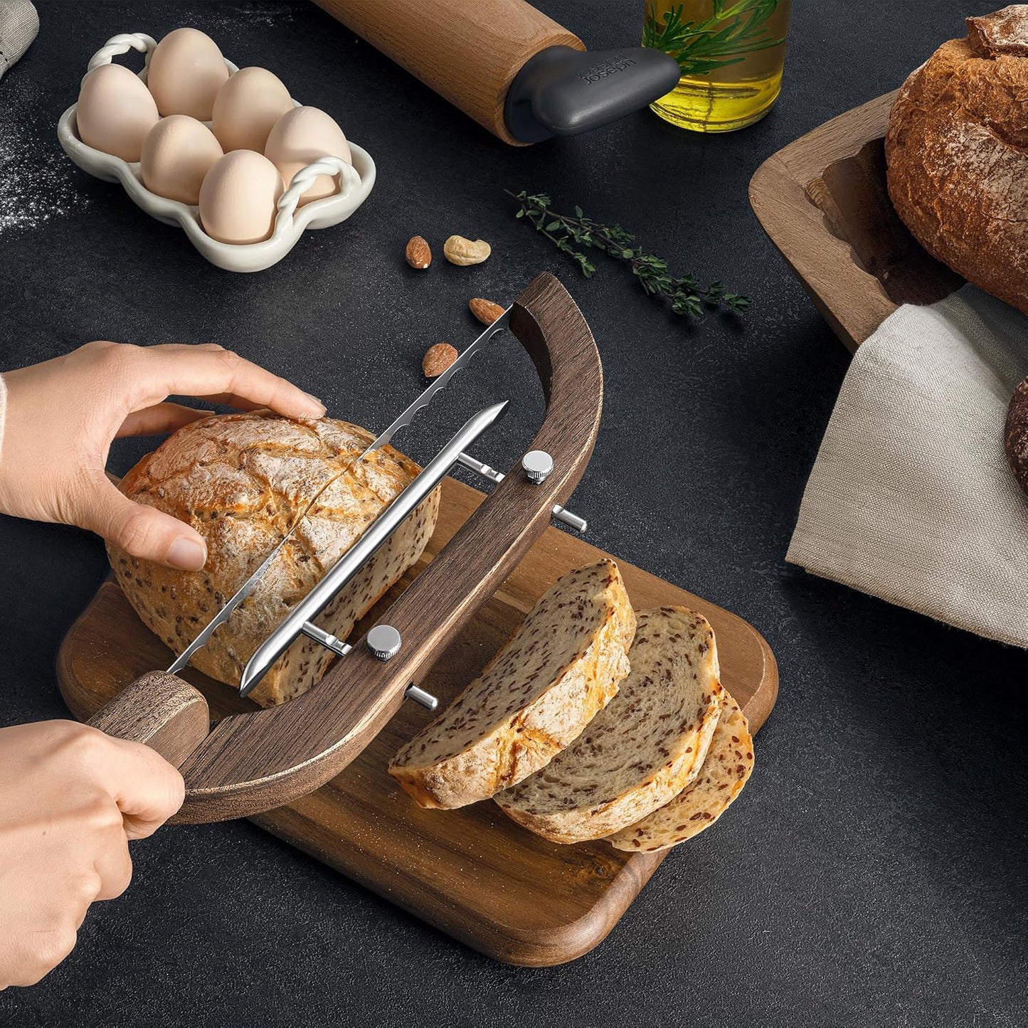 Adjustable Bread Bow Knife for Perfect Slices, Premium Wooden Frame, Tool-Free Blade Replacement, Multi-Thickness Cutter for Homemade Bread, Sourdough, Bagels, Loaves - Australian Mountain Ash