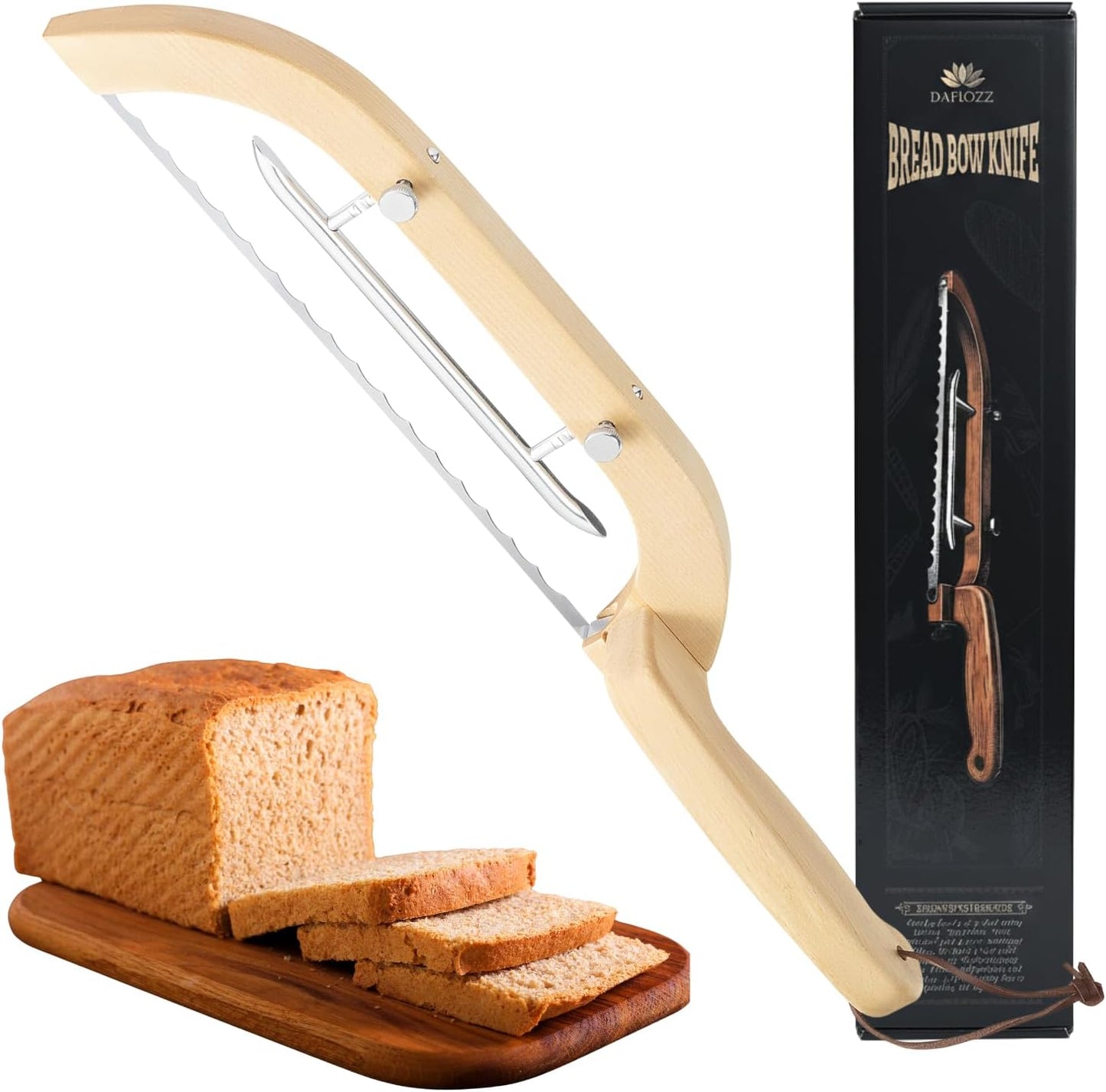 Adjustable Bread Bow Knife for Perfect Slices, Premium Wooden Frame, Tool-Free Blade Replacement, Multi-Thickness Cutter for Homemade Bread, Sourdough, Bagels, Loaves - Australian Mountain Ash