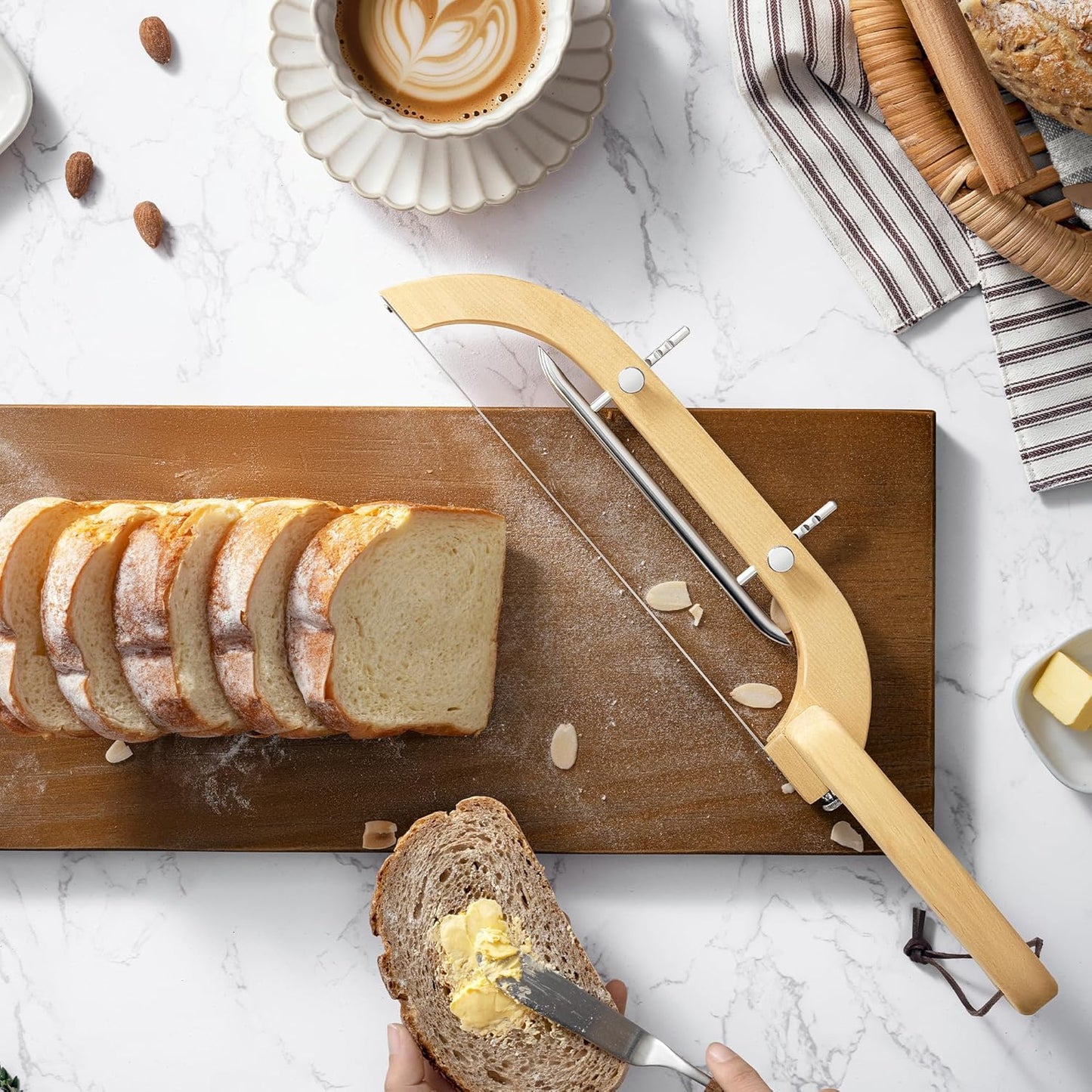 Adjustable Bread Bow Knife for Perfect Slices, Premium Wooden Frame, Tool-Free Blade Replacement, Multi-Thickness Cutter for Homemade Bread, Sourdough, Bagels, Loaves - Australian Mountain Ash