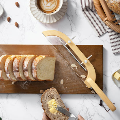 Adjustable Bread Bow Knife for Perfect Slices, Premium Wooden Frame, Tool-Free Blade Replacement, Multi-Thickness Cutter for Homemade Bread, Sourdough, Bagels, Loaves - Australian Mountain Ash
