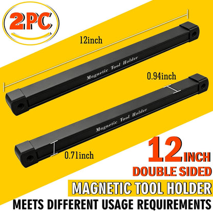 Double Sided Magnetic Tool Holder, 12 Inch Magnetic Tool Bar, Heavy Duty Wall Mount Strip with Ultra Strong Magnet for Garage, Workshop, Jobsite, Shed and Kitchen (2 Pack)