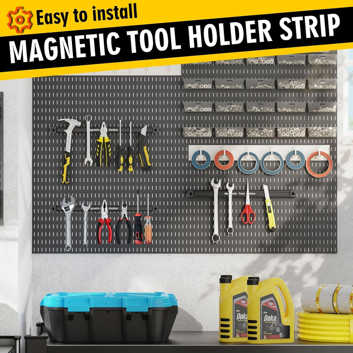 Double Sided Magnetic Tool Holder, 12 Inch Magnetic Tool Bar, Heavy Duty Wall Mount Strip with Ultra Strong Magnet for Garage, Workshop, Jobsite, Shed and Kitchen (2 Pack)