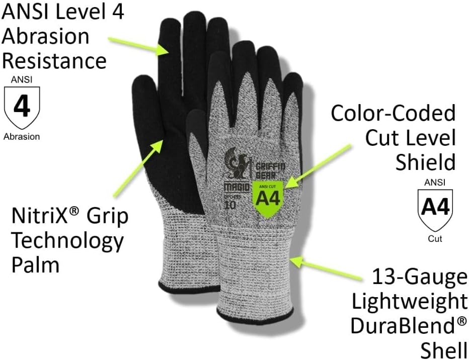 MAGID Griffin Gear ANSI A4 Sandy Nitrile Coated Work Gloves