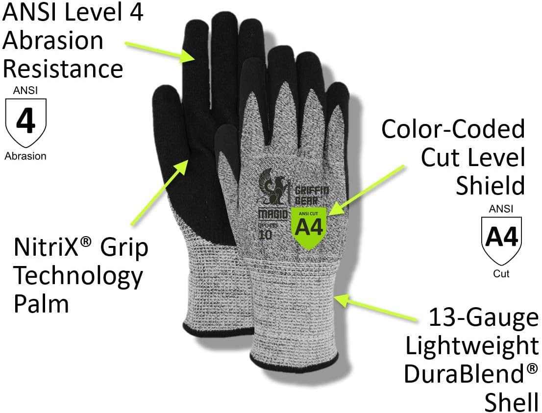 MAGID Griffin Gear ANSI A4 Sandy Nitrile Coated Work Gloves