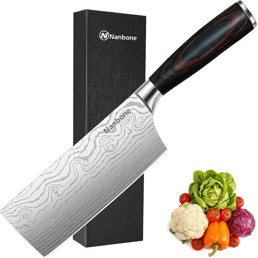 Nakiri Knife 7 Inch Sharp Meat Cleaver and Vegetable Kitchen Knife Damascus Asian Chef Knife for Home and Kitchen with Ergonomic Handle High Carbon Stainless Steel knife Chef Cooking Gift