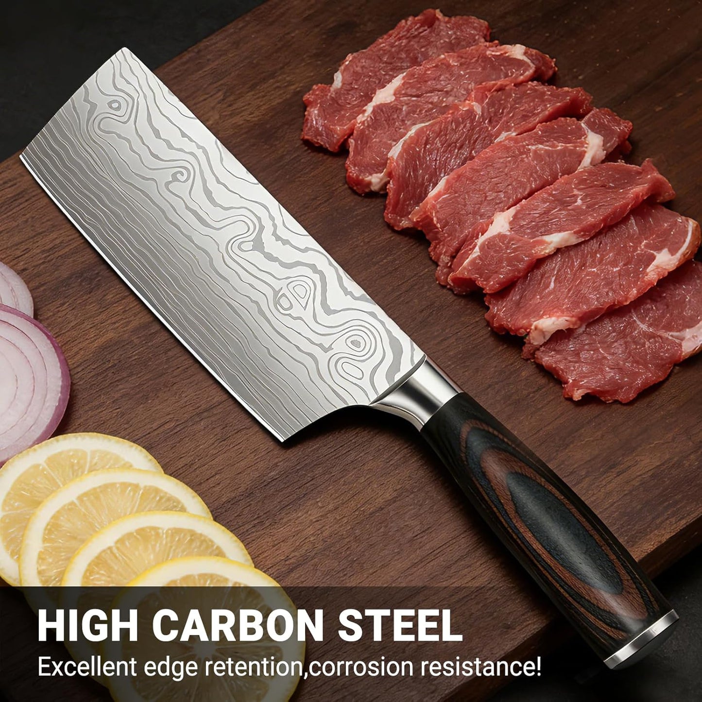 Nakiri Knife 7 Inch Sharp Meat Cleaver and Vegetable Kitchen Knife Damascus Asian Chef Knife for Home and Kitchen with Ergonomic Handle High Carbon Stainless Steel knife Chef Cooking Gift