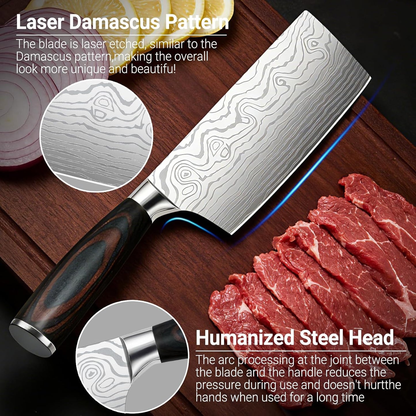 Nakiri Knife 7 Inch Sharp Meat Cleaver and Vegetable Kitchen Knife Damascus Asian Chef Knife for Home and Kitchen with Ergonomic Handle High Carbon Stainless Steel knife Chef Cooking Gift