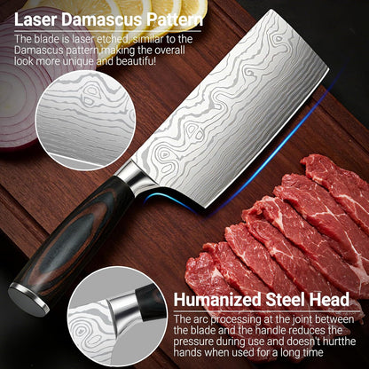 Nakiri Knife 7 Inch Sharp Meat Cleaver and Vegetable Kitchen Knife Damascus Asian Chef Knife for Home and Kitchen with Ergonomic Handle High Carbon Stainless Steel knife Chef Cooking Gift