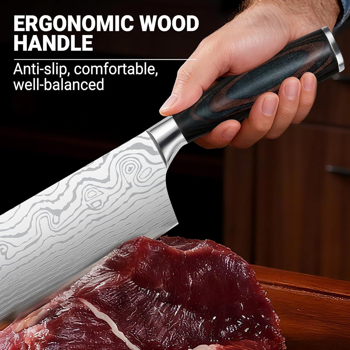 Nakiri Knife 7 Inch Sharp Meat Cleaver and Vegetable Kitchen Knife Damascus Asian Chef Knife for Home and Kitchen with Ergonomic Handle High Carbon Stainless Steel knife Chef Cooking Gift
