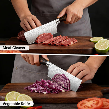 Nakiri Knife 7 Inch Sharp Meat Cleaver and Vegetable Kitchen Knife Damascus Asian Chef Knife for Home and Kitchen with Ergonomic Handle High Carbon Stainless Steel knife Chef Cooking Gift