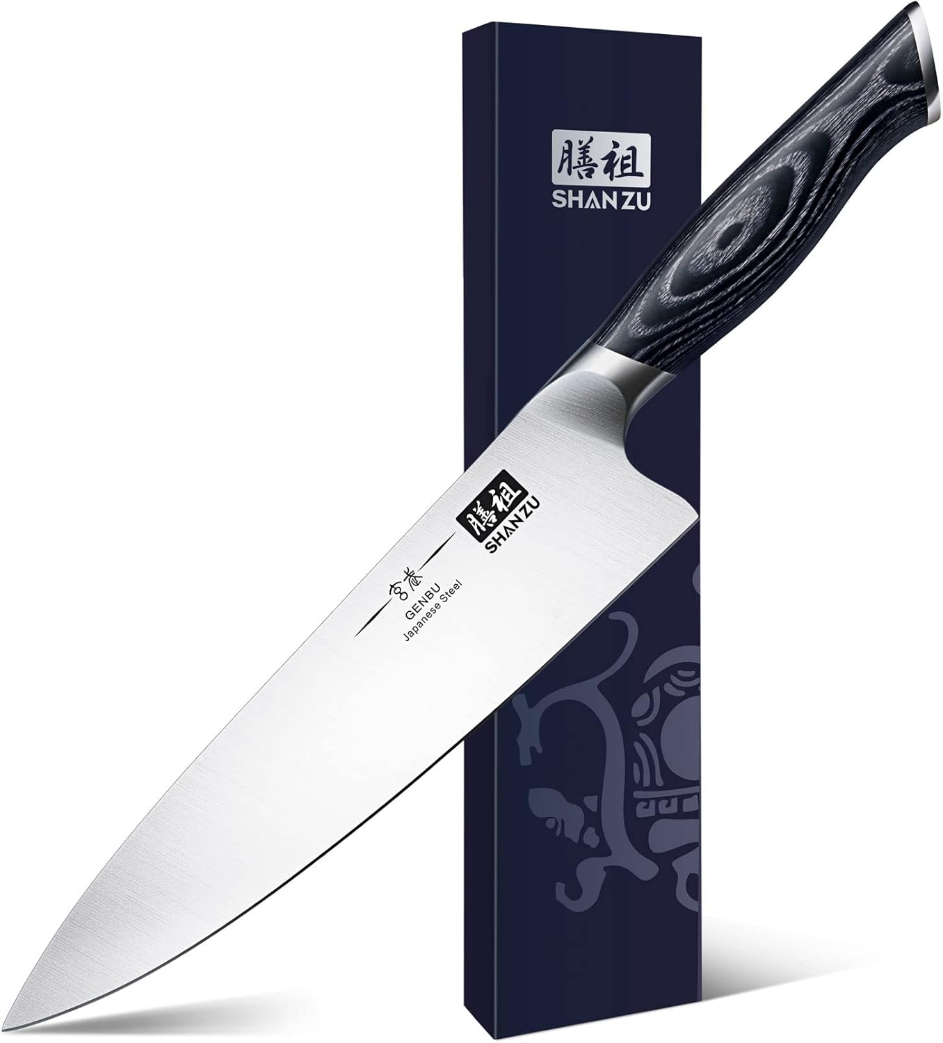 8 inch Japanese Chef Knife, Chefs Knife Kitchen Knives, Japanese Super Steel Sharp Chef's Knives with K133 Ergonomic Handle, Black Tortoise Genbu Series