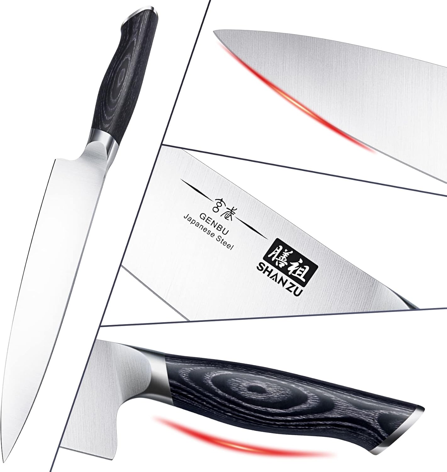 8 inch Japanese Chef Knife, Chefs Knife Kitchen Knives, Japanese Super Steel Sharp Chef's Knives with K133 Ergonomic Handle, Black Tortoise Genbu Series
