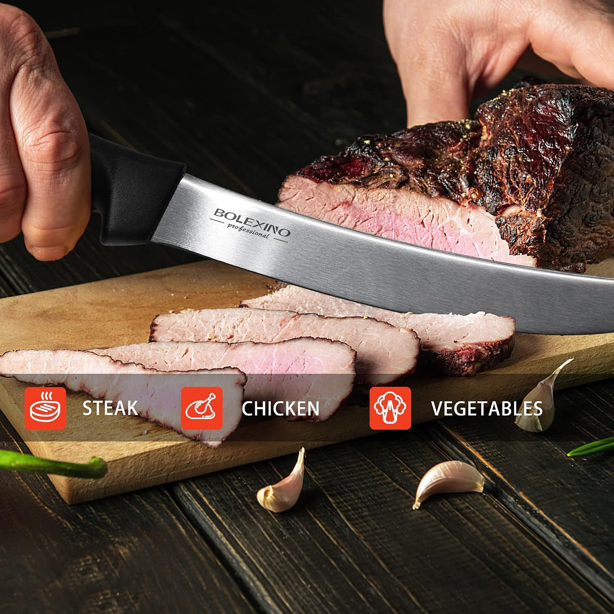 8 Inch Curved Breaking Knife, Butcher Knife for Meat Cutting | High-carbon steel, Ultra-sharp for meat & bone, Ergonomic non-slip handle, Ideal for butcher & kitchen, 8-inch curved blade.
