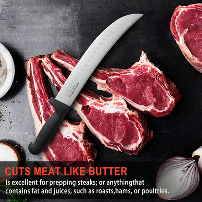 8 Inch Curved Breaking Knife, Butcher Knife for Meat Cutting | High-carbon steel, Ultra-sharp for meat & bone, Ergonomic non-slip handle, Ideal for butcher & kitchen, 8-inch curved blade.