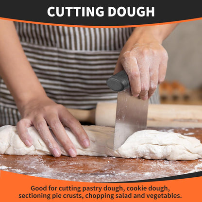 Bench Scraper & Chopper for Kitchen - Ideal Baking Essential Utensil,Stainless Steel Pastry/Dough/Food Cutter Tool for Cake Pizza Bread,Cooking - 1 Pack,Black