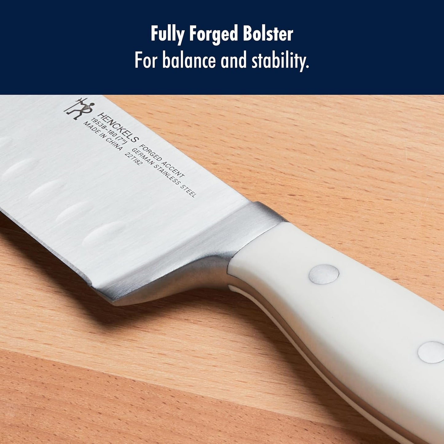 Forged Accent Razor-Sharp Hollow Edge Santoku Knife 7 Inch, White Handle, German Engineered Informed by 100+ Years of Mastery