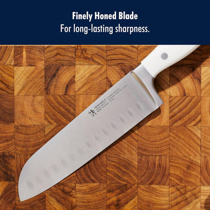 Forged Accent Razor-Sharp Hollow Edge Santoku Knife 7 Inch, White Handle, German Engineered Informed by 100+ Years of Mastery