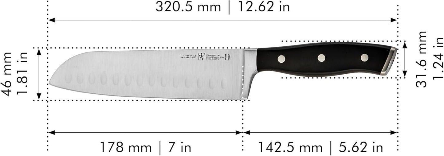 Forged Accent Razor-Sharp Hollow Edge Santoku Knife 7 Inch, White Handle, German Engineered Informed by 100+ Years of Mastery