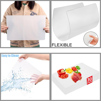 30 Pack Plastic Cutting Board Mats, Flexible Clear Cutting Mats 17 x 11 In, Kitchen Cutting Board Sheets Frosted Placemats BPA-Free, Non-Porous