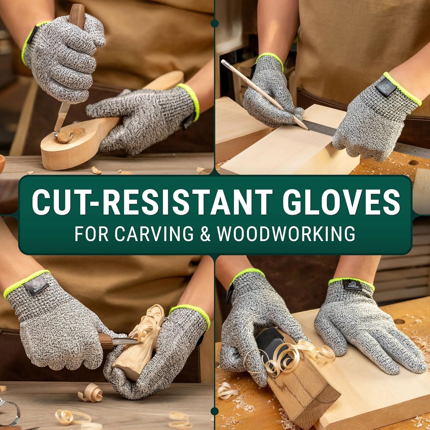 Wood Carving Gloves CRG - Cutting Cut Resistant Gloves Level 5 for Whittling, Woodworking, Food Prep
