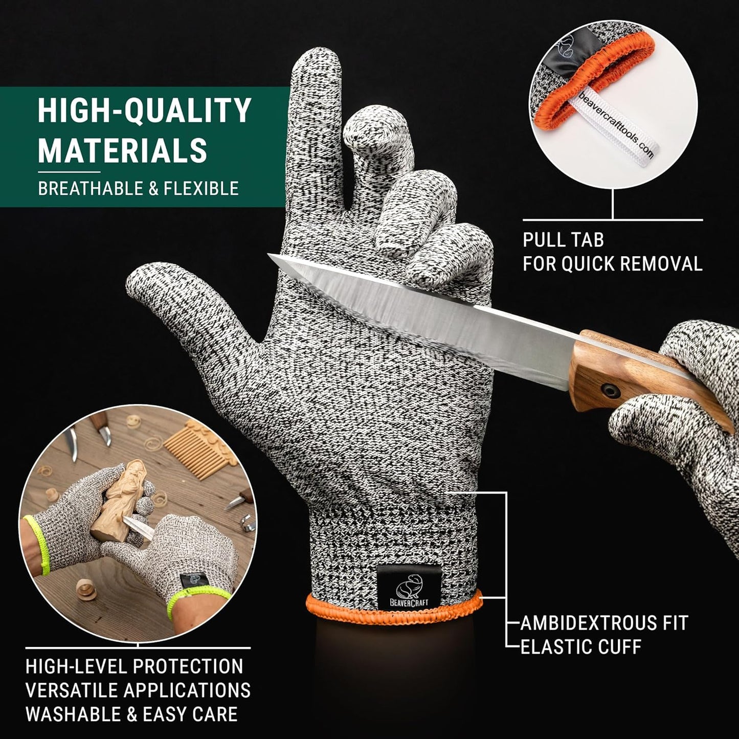 Wood Carving Gloves CRG - Cutting Cut Resistant Gloves Level 5 for Whittling, Woodworking, Food Prep