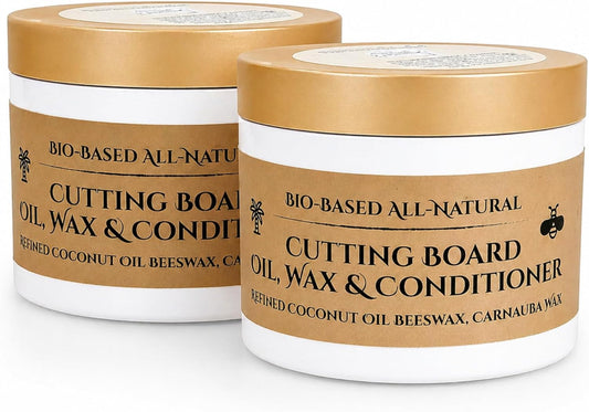 Natural Coconut Oil, Beeswax & Carnauba Wax Wood Conditioner, 5oz Tub for Cutting Boards & Butcher Blocks, Food Safe, Protects, Conditions & Extends Longevity (5.7 oz)2 PK.