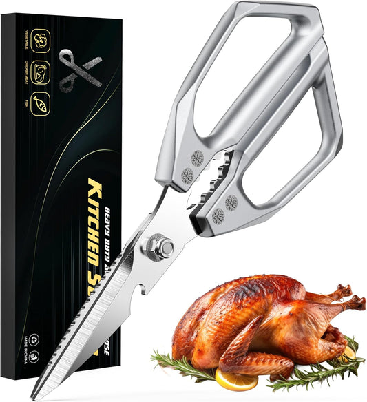 Heavy Duty Kitchen Scissors All Purpose - Professional Stainless Steel Japanese Kitchen Shears for Food, Chicken Bones & Turkey | Dishwasher Safe, Sharp Meat & Poultry Scissors (Traditional)