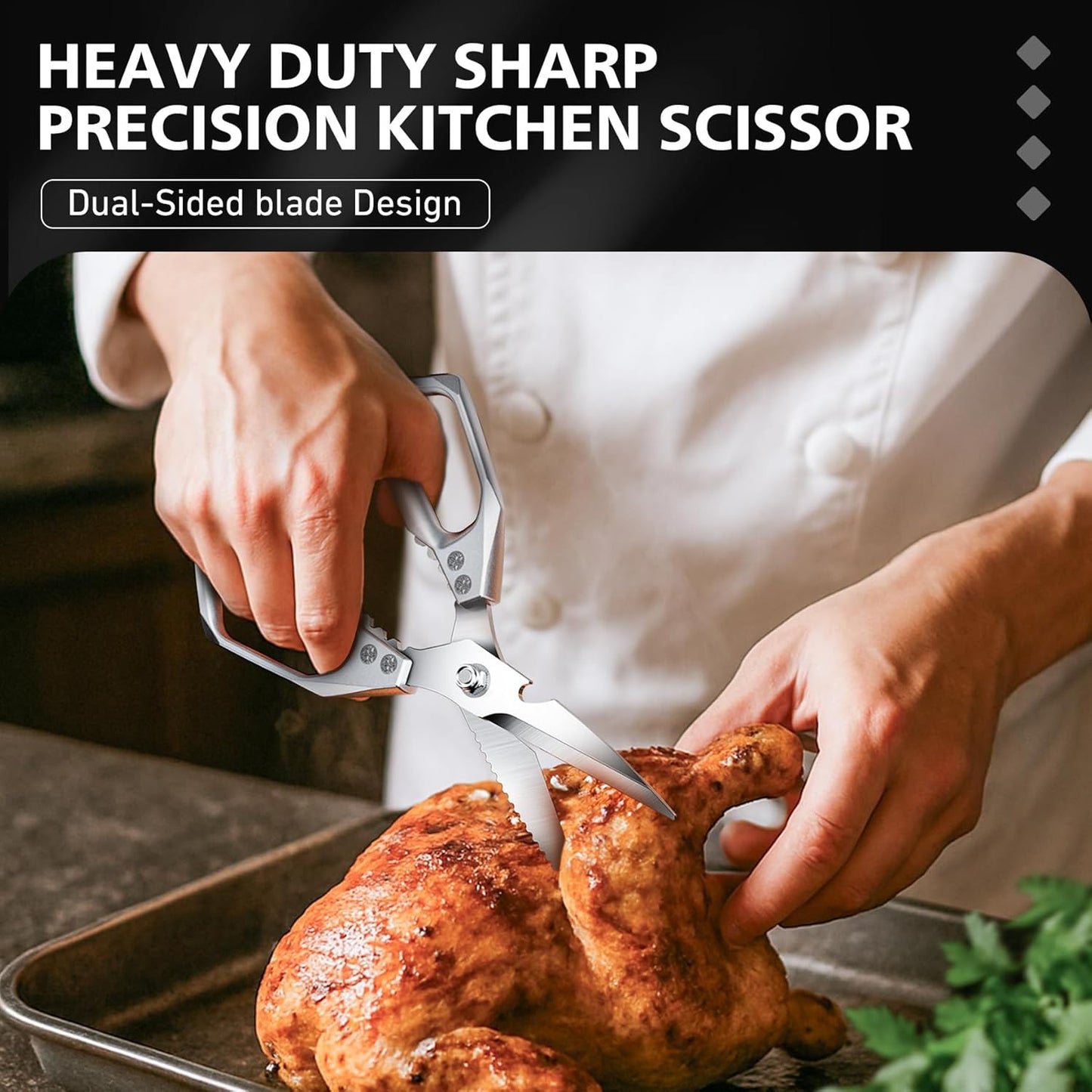 Heavy Duty Kitchen Scissors All Purpose - Professional Stainless Steel Japanese Kitchen Shears for Food, Chicken Bones & Turkey | Dishwasher Safe, Sharp Meat & Poultry Scissors (Traditional)