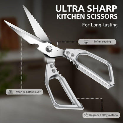 Heavy Duty Kitchen Scissors All Purpose - Professional Stainless Steel Japanese Kitchen Shears for Food, Chicken Bones & Turkey | Dishwasher Safe, Sharp Meat & Poultry Scissors (Traditional)