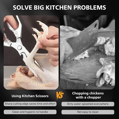 Heavy Duty Kitchen Scissors All Purpose - Professional Stainless Steel Japanese Kitchen Shears for Food, Chicken Bones & Turkey | Dishwasher Safe, Sharp Meat & Poultry Scissors (Traditional)